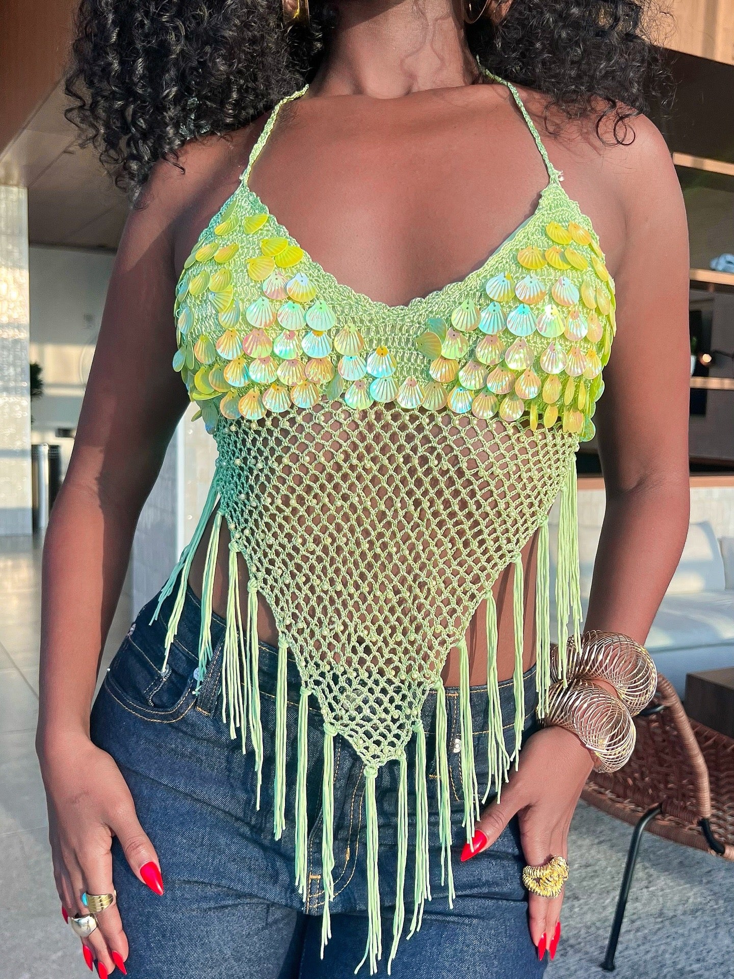Marina Crochet Fringe Top