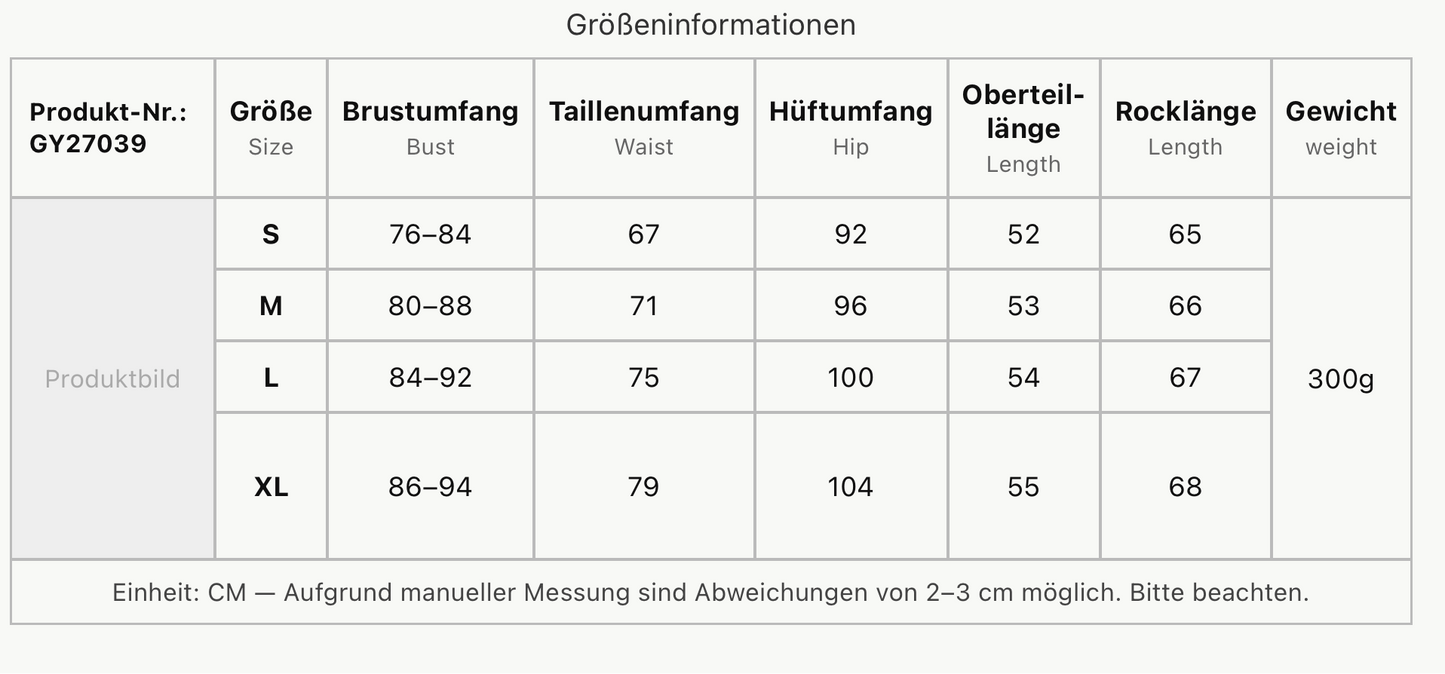 Größentabelle