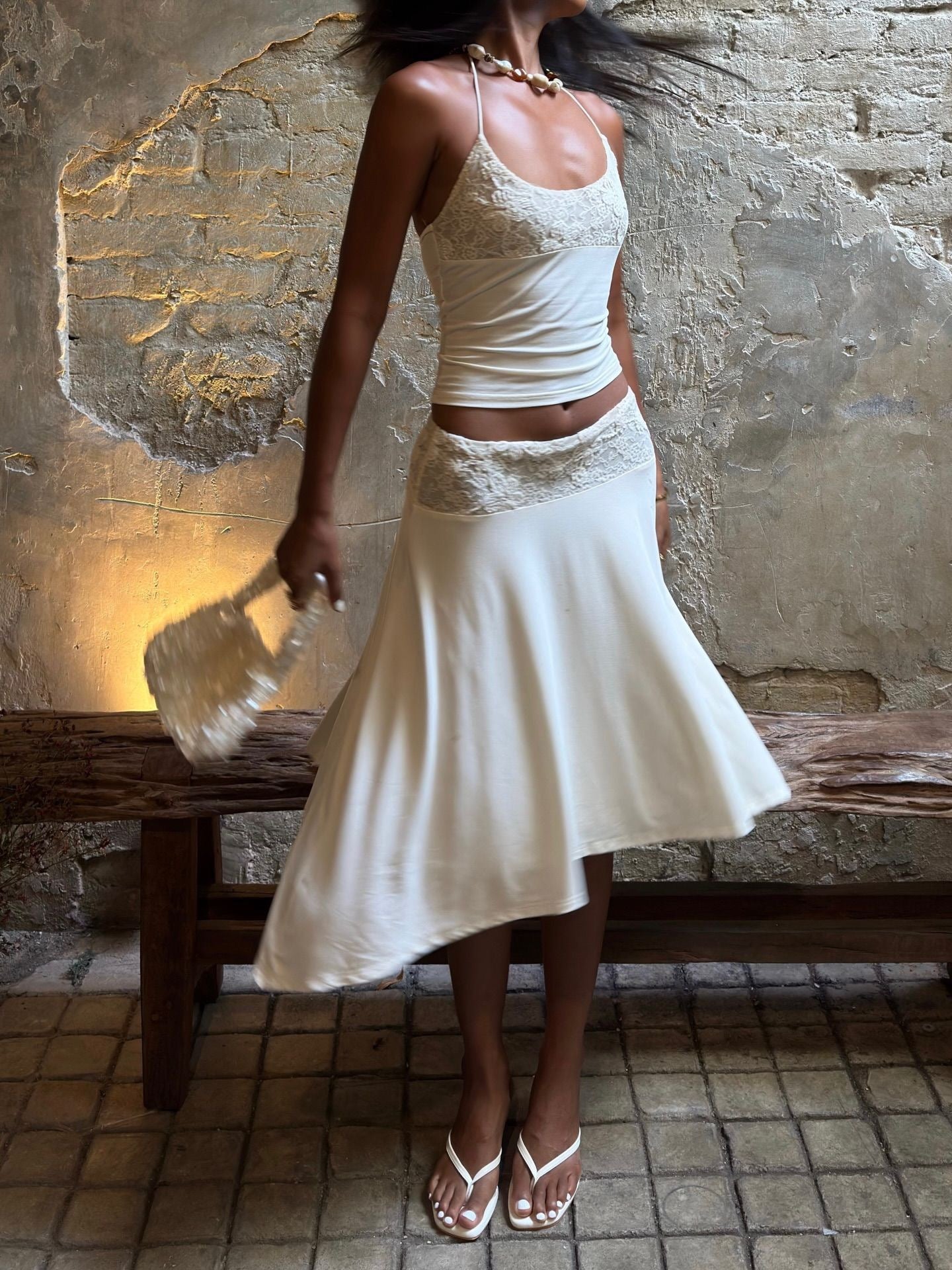 Ivory Lace Halter Two-Piece Set Lifestyle 2
