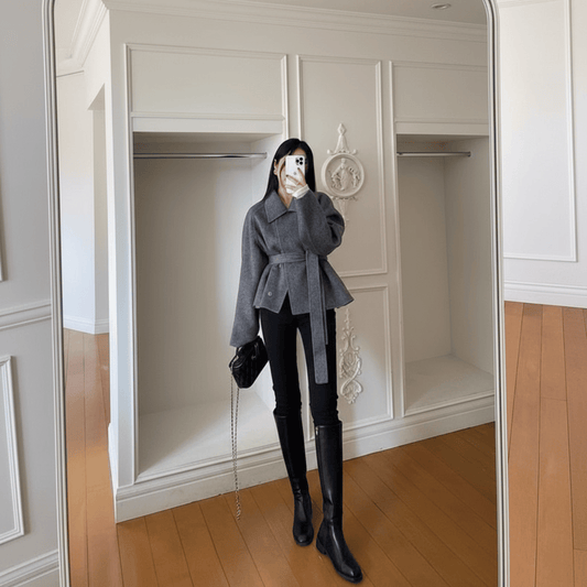 Grey Belted Wool Jacket