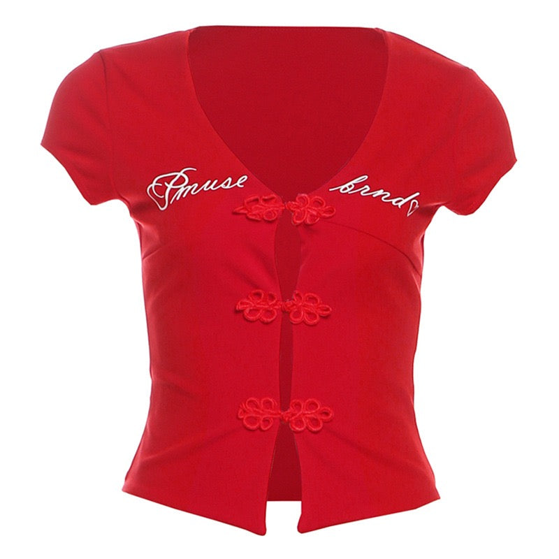Red Frog Button Crop Top Produktfoto