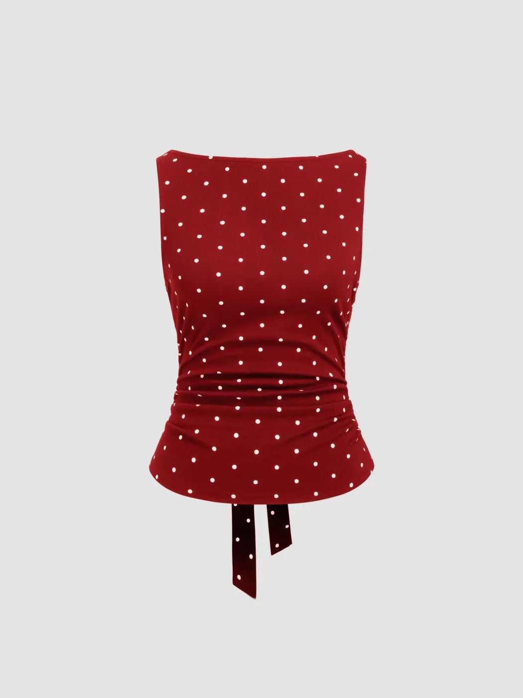 Polka Dot Ruched Back-Tie Top Bordeaux 2