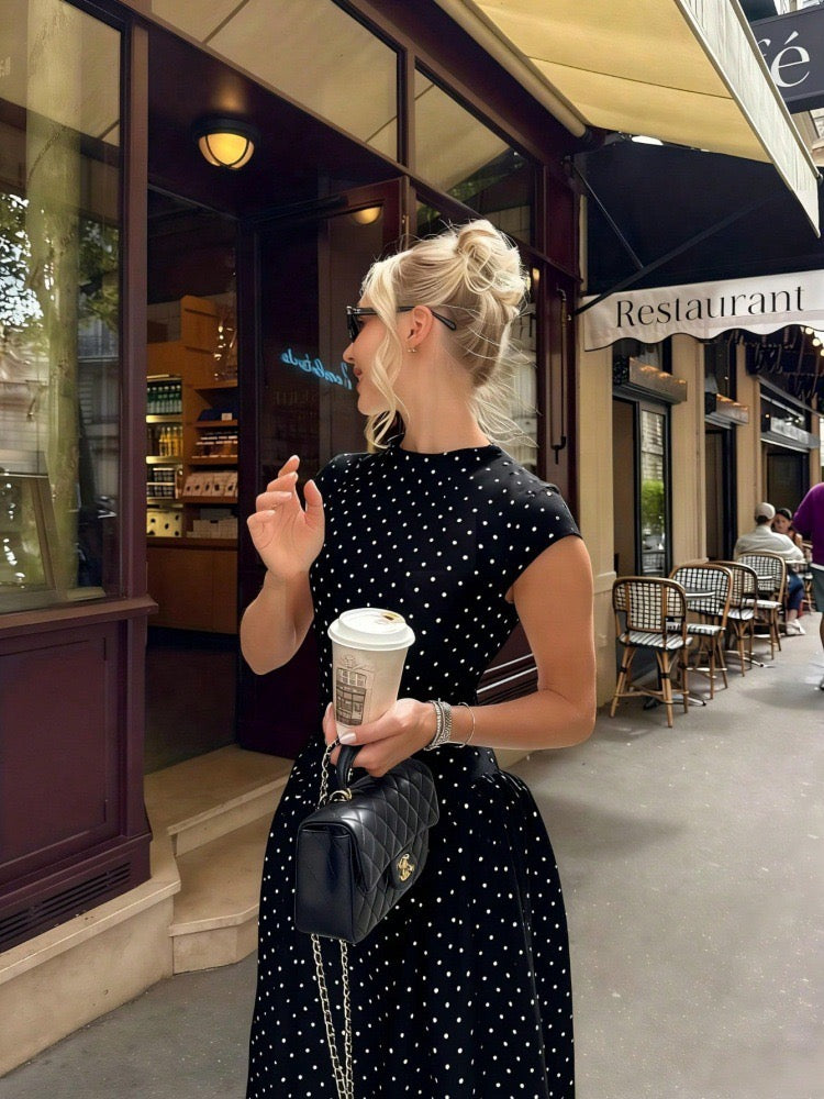 Polka Dot Cap Sleeve Midi Dress Weiß 5