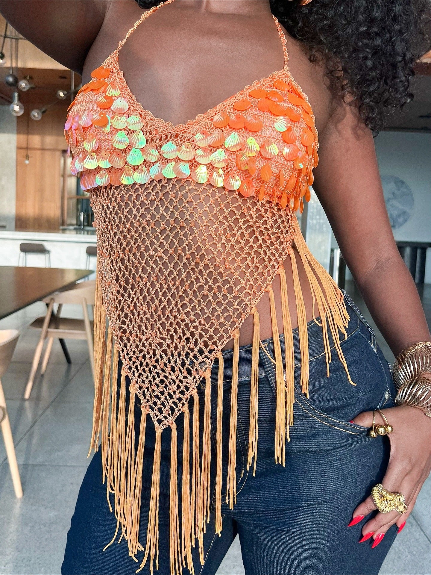 Marina Crochet Fringe Top