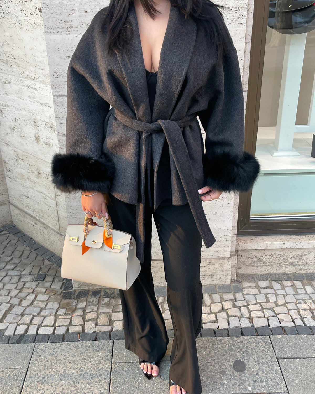 "Celine" Kurzmantel mit Fell
