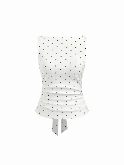 Polka Dot Ruched Back-Tie Top Weiß 2
