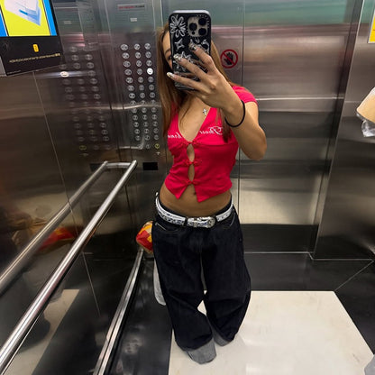 Red Frog Button Crop Top Lifestyle 3