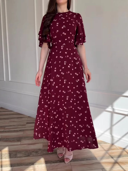 Bordeaux Rose Ruffle Sleeve Maxi Dress 1