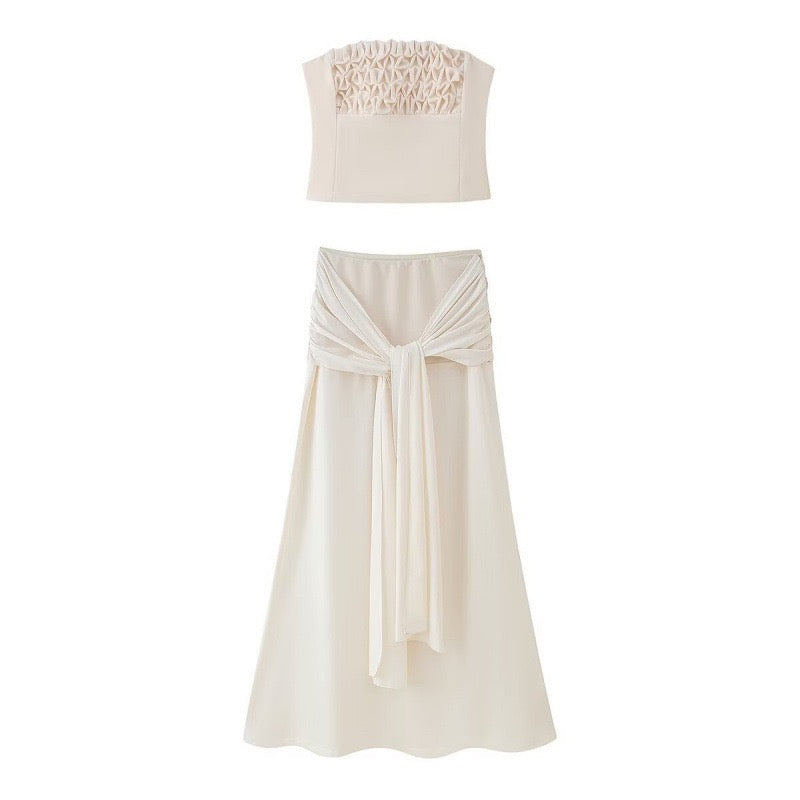 Cream Ruched Bandeau Two-Piece Set Produktfoto 2