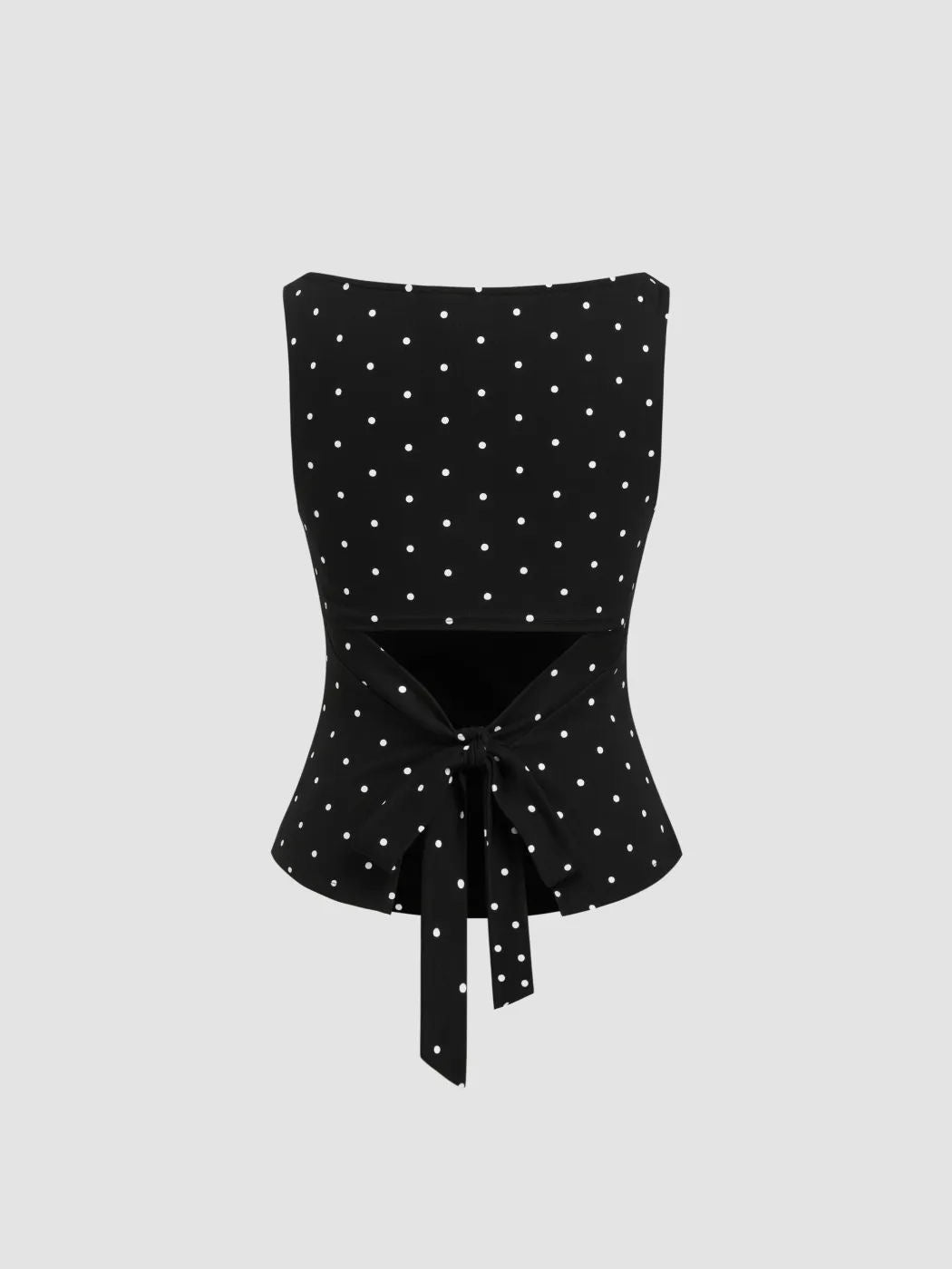 Polka Dot Ruched Back-Tie Top Schwarz Rücken