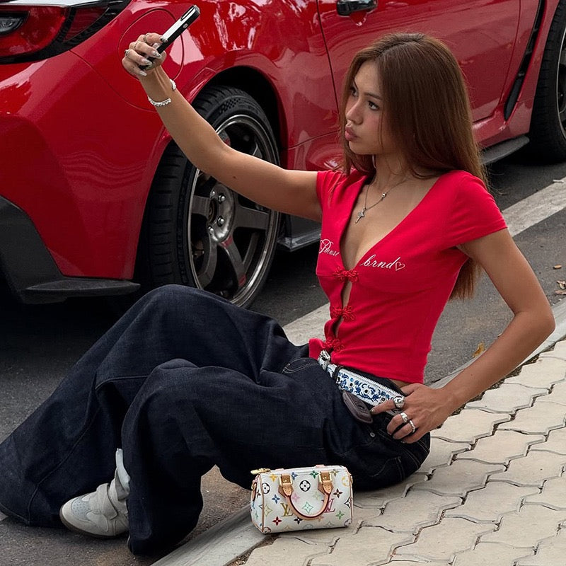 Red Frog Button Crop Top Lifestyle 2