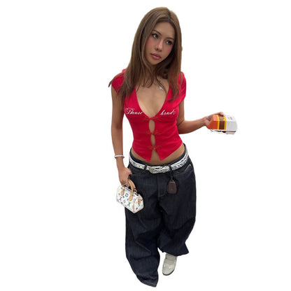 Red Frog Button Crop Top Lifestyle 1