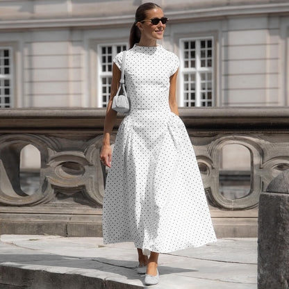 Polka Dot Cap Sleeve Midi Dress Bordeaux 1