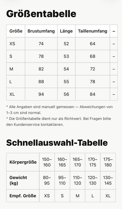 Größentabelle