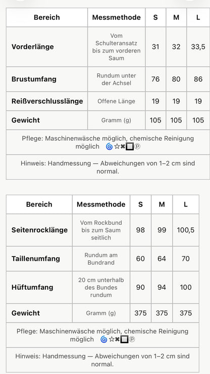 Größentabelle