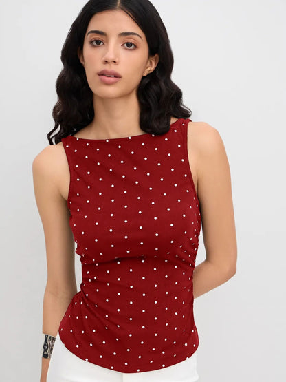 Polka Dot Ruched Back-Tie Top Bordeaux 1
