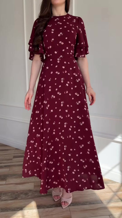 Bordeaux Rose Ruffle Sleeve Maxi Dress 6
