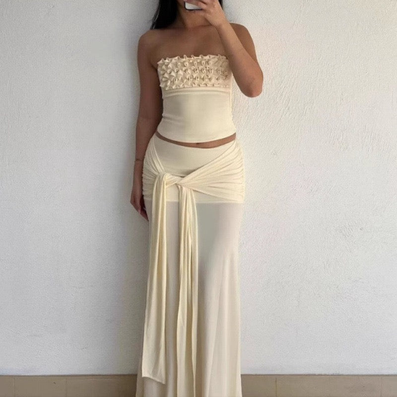Cream Ruched Bandeau Two-Piece Set Lifestyle 2