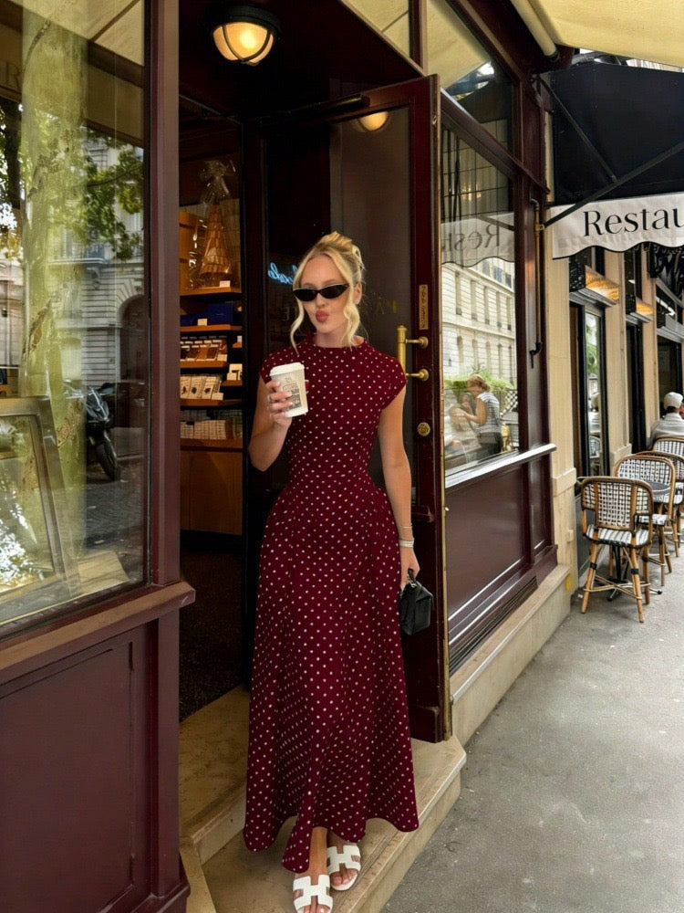 Polka Dot Cap Sleeve Midi Dress Weiß 3