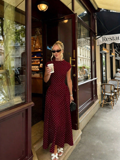 Polka Dot Cap Sleeve Midi Dress Weiß 3