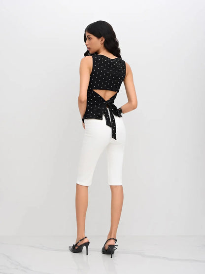 Polka Dot Ruched Back-Tie Top Weiß 3