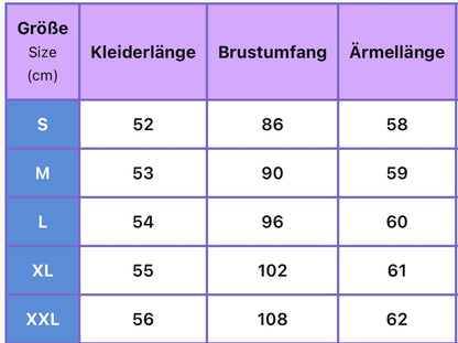Größentabelle