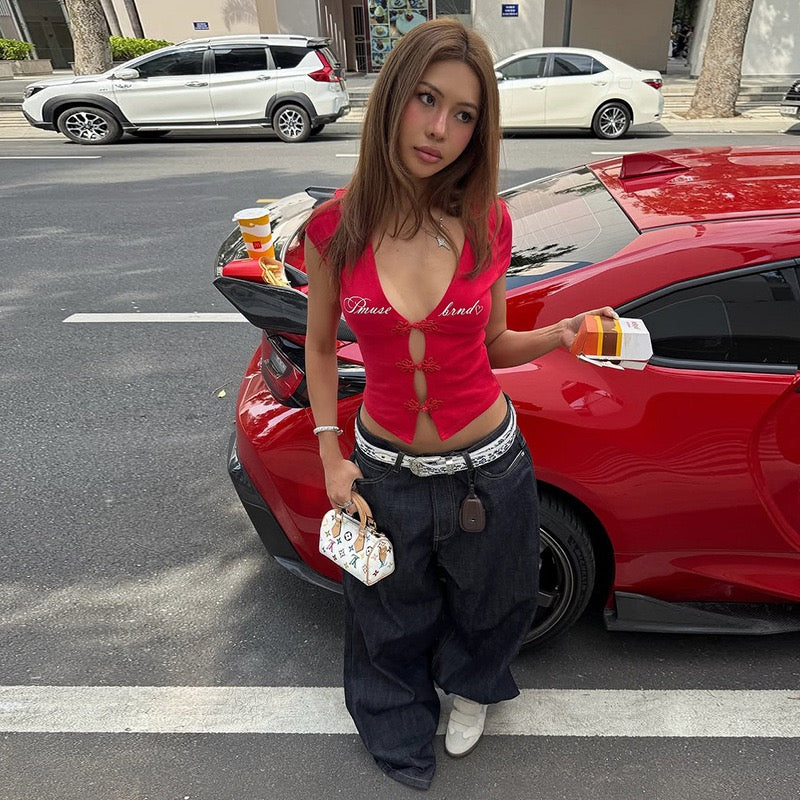 Red Frog Button Crop Top Lifestyle 4