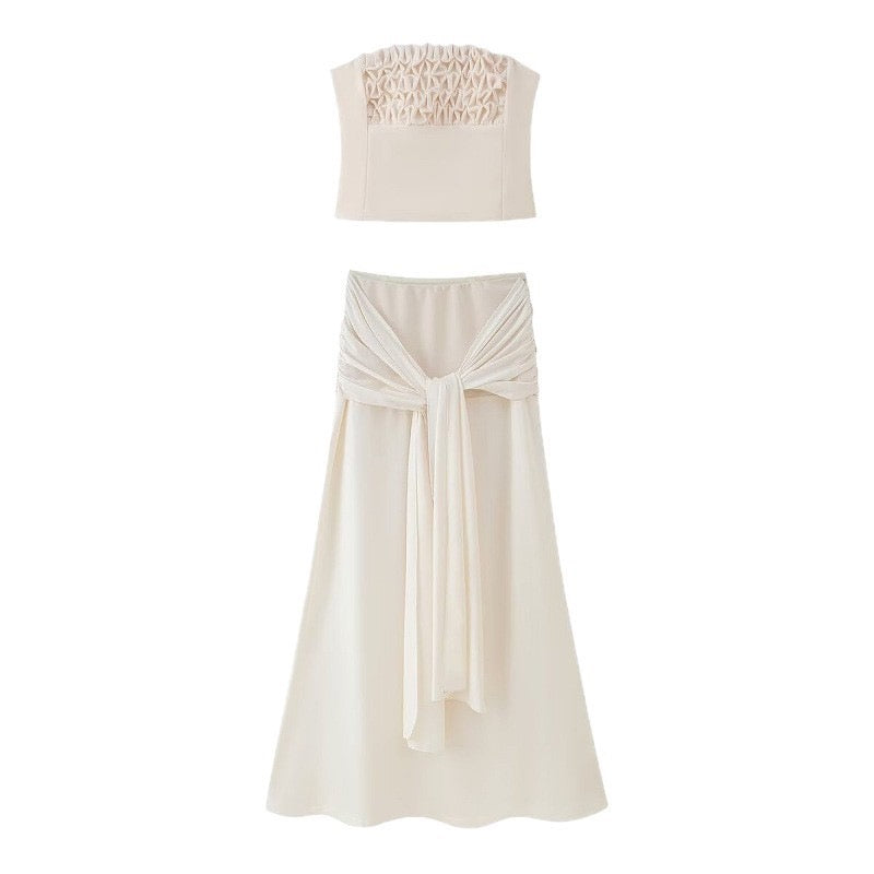 Cream Ruched Bandeau Two-Piece Set Produktfoto 1