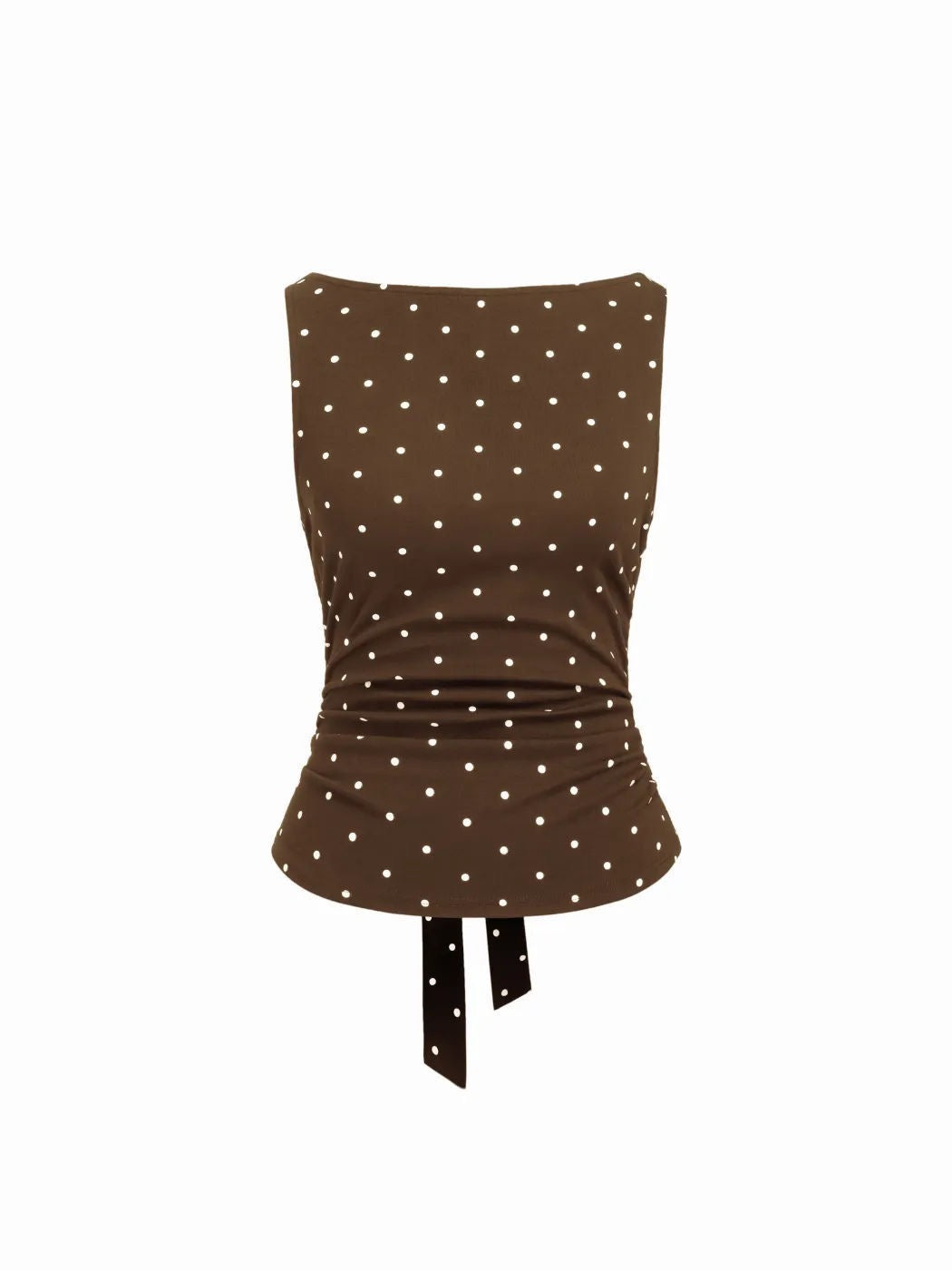 Polka Dot Ruched Back-Tie Top Braun 1