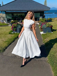 Polka Dot Cap Sleeve Midi Dress Pink 2